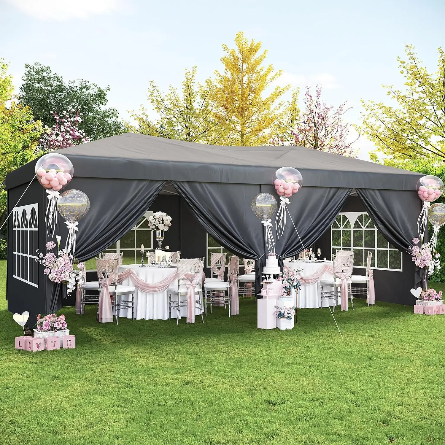 Jolydale Pop Up Canopy Tent,10x20 FT Pop Up Canopy with 6 Removable Sidewalls, 1-Touch Easy Setup, Waterproof & Adjustable Height, Portable Outdoor Tent for Parties, Weddings, Markets & Events, Gray