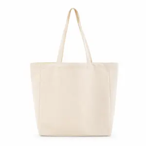 Canvas Tote Bag, Open Top Reusable Shoulder Bag with Flat Bottom for Work, School, Grocery Shopping and Daily Errands