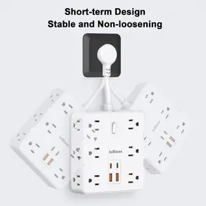 16-In-1 Surge Protection Power Strip, Power Socket Expander, 12 Ac Outlets and 4 USB Ports, Portable Short Cord Design, Compact for Home Office Travel Dorm Use