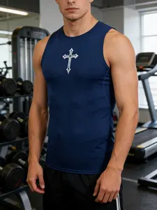 Gothic Men's Compression Tank Top Cross Print Sleeveless Gym Shirt Quick Dry Muscle Tee Athletic Bodybuilding Fitness Baselayer Vest