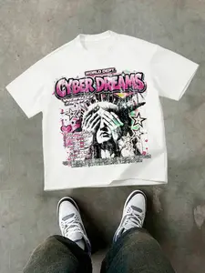 "cyber Dreams" Millennium Streetwear Menswear Print T-Shirt, Vintage Liberty Statue, Cyberpunk Style, Short Sleeve, Fitted, Casual Fashion
