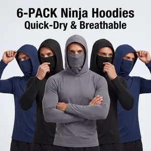 6-piece set men's outdoor work sun protection clothing with sun-blocking hoodie, featuring built-in face mask and neck guard, breathable long-sleeve hoodie