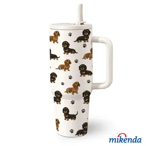 1 Pc 40 Oz Stainless Steel Water Cup with Handle and Folding Straw, Dachshund Dog Pet Pattern Design, Double Wall Insulated Thermal Mug, Tumbler, Hot 12H / Cold 24H, Drinkware, Easter Mother’s Day Birthday Holiday Gift for Dog Lovers and Friends