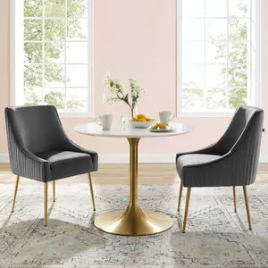 Modway Discern Pleated Back Upholstered Performance Velvet Dining Chair Set of 2 in Gray