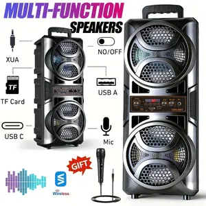 Portable Wireless Bluetooth Speaker Sound System Party Dj karaoke Dual 6.5" Woofer Speaker Led Light With Microphone Rechargeable USB FM AUX TF TWS With a Pull Rod and Wheels Outdoor Speaker