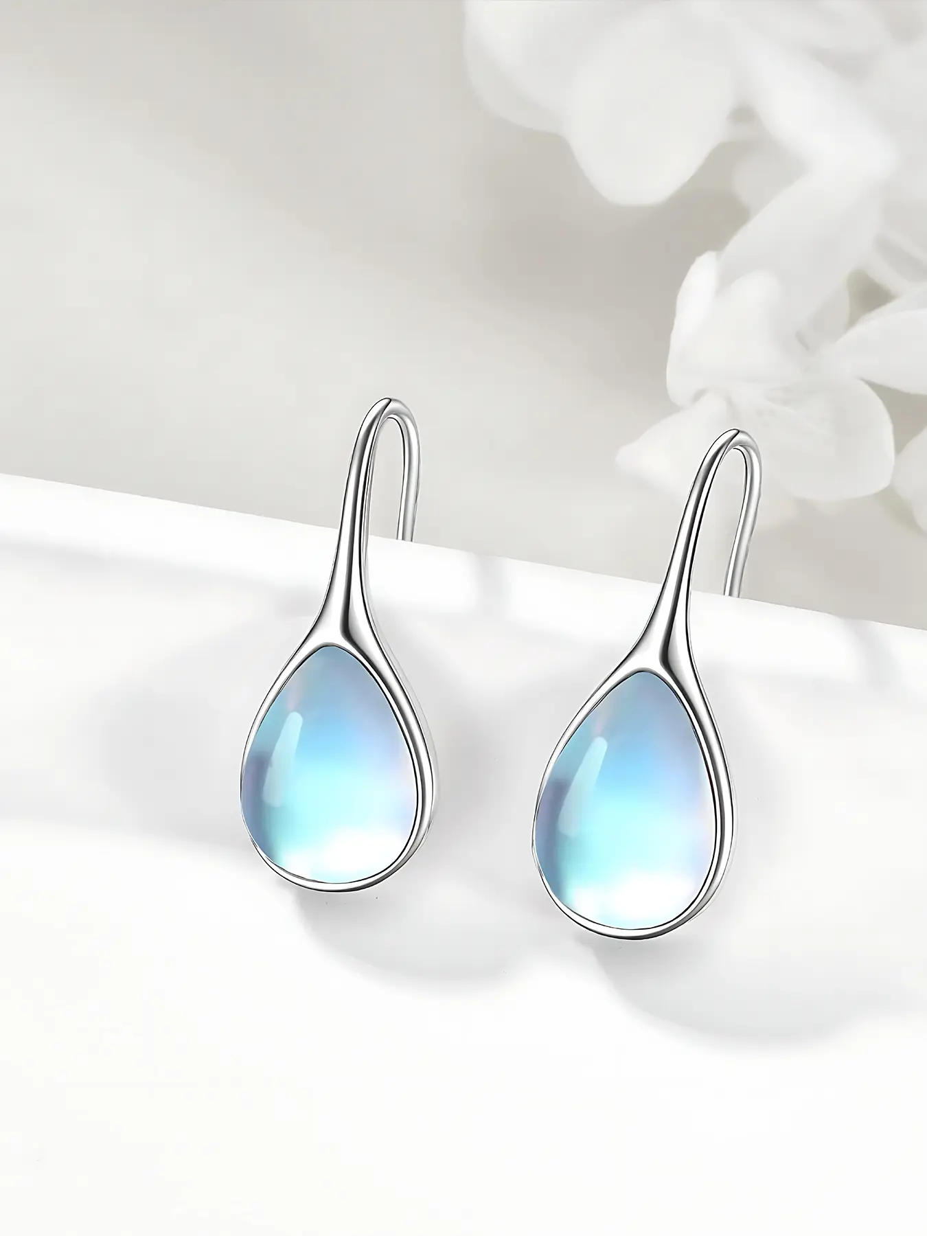Elegant Women's Casual 925 Silver Plated Water Drop Moonstone Earrings, Hypoallergenic Fashion Hook, All Seasons Wear, Dangle Earrings, Dangling Earrings, Versatile Earrings, Earrings Jewelry, Perfect Gift