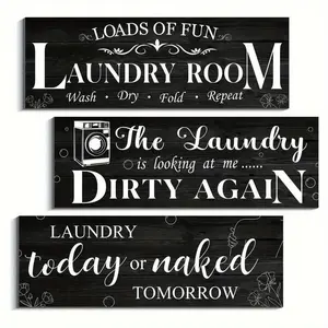 Laundry Room Wooden Wall Decor, 3 Counts/set Letter Pattern Wall Art, Wood Sign, Wall Decor for Home Living Room Bedroom Bathroom, Bathroom Decorations, Hanging