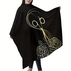 haircut cape hair cutting cape barber apron hair cape for haircuts Stylish Black Hairdressing Gown with Gold Print Anti-Puncture, Easy-to Clean, Breathable Polyester Salon Cape for Barbers Stylists, Hair Cutting Accessories Hair Styling Tools