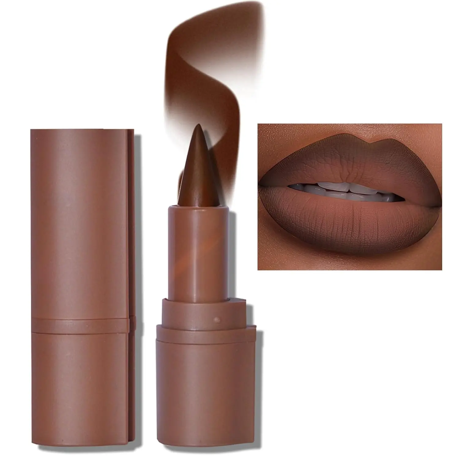 Erinde 2-in-1 Lip Liner and Lipstick Lip Combo Set, Matte Nude Dark Brown Red Lip Liner Creamy Lip Pencil Crayon, High Pigmented Long lasting Lipstick Makeup, 06# Coffee Bean