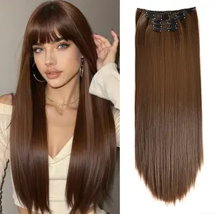6PC Clip in Hair Extensions 24" Siliky Straight Long Extensions for Women Synthetic Clips Hairpiece