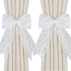 2pcs Bowknot Curtain Tiebacks, Sweet Lace Curtain Holdbacks, Adjustable Ribbon Drape Curtains, Home Decor Window Drapes, Window Decorations Supplies, Interior Decoration Accessories