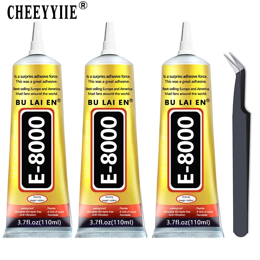 3PCS 110ml E-8000 Transparent Glue Mobile Phone Screen Repair Elastic Glue Plastic Rubber Shoes Jewelry Super Glue Never Clog Precision Nozzle Gift For Jewerly Craft Rhinestone Phone Frame Fix Screen Glass Glue 110ml/1pc