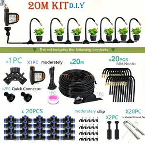Smart Micro Drip Irrigation System, 20m Automatic Watering Kit with Programmable Timer & 7.87-Inch Brass Nozzles, Garden & Balcony Use, Garden Hose