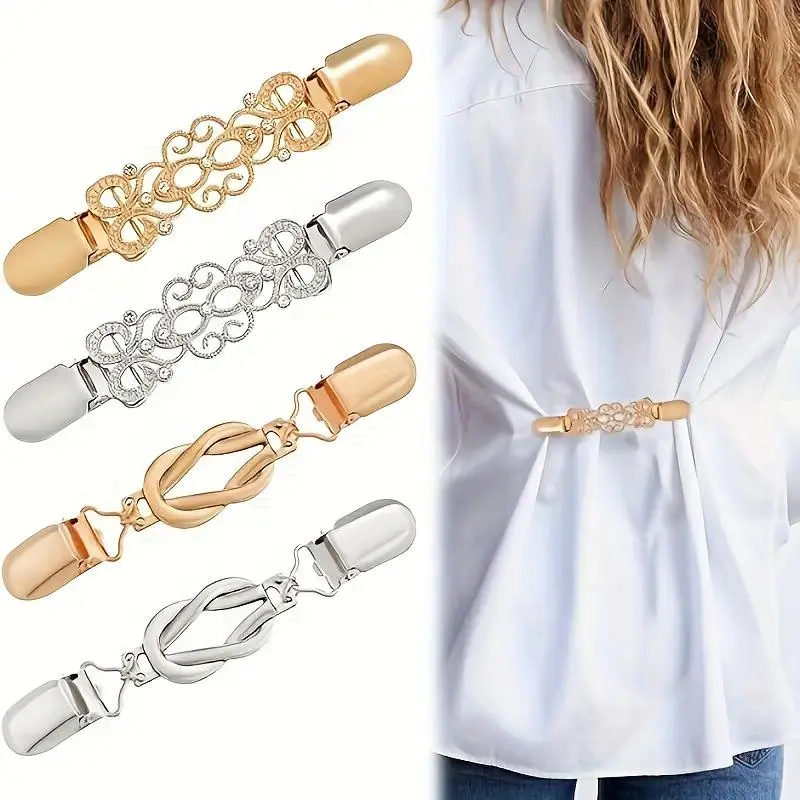 Vintage Waist Clips, 4-Pack Ornate Cinch Brooch Set with Durable Metal Pins in Antique Bronze Finish for Dresses and Sweaters, Alloy, Adjustable, Fashion, Year-Round, Quick Clip-On Styling