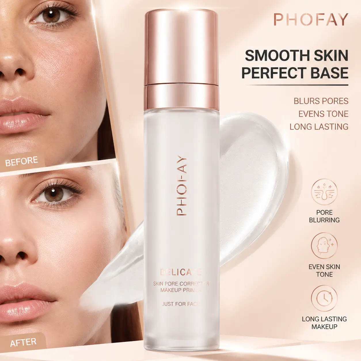 PHOFAY Hydrating & Pore-Minimizing Primer - 93% Pores Blurred, All-Day Makeup Grip, Lightweight Moisturizing Base for Flawless Skin