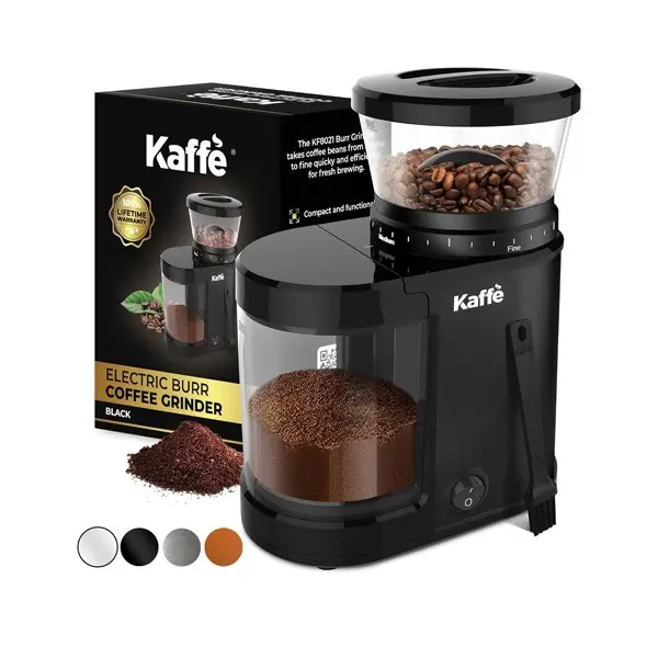 Kaffe Electric Burr Coffee Grinder (5.5oz) w/Adjustable Coarseness Settings - Flat Burr - [New Upgraded Motor ] - Precision Coffee Bean Grinder for Home Use - Black