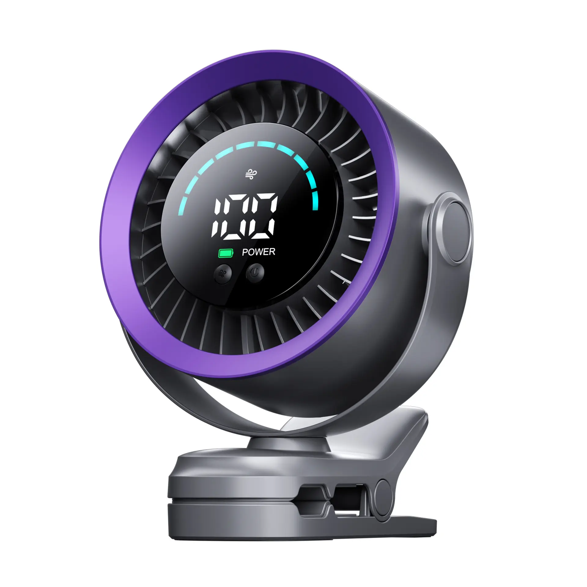 Rechargeable Clip on Fan, 100-Speed Portable Fan with LED Display, USB-C Battery Operated Desk Fan, 360° Rotating for Stroller, Camping, Car waist cooling cool hill