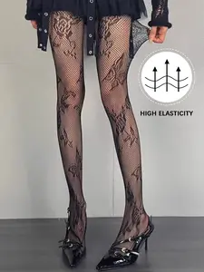 Vintage French Butterfly Floral Mesh Stockings, Romantic Sexy Underwear Pantyhose, Slimming Bottoms, Casual Wear, Boho Style