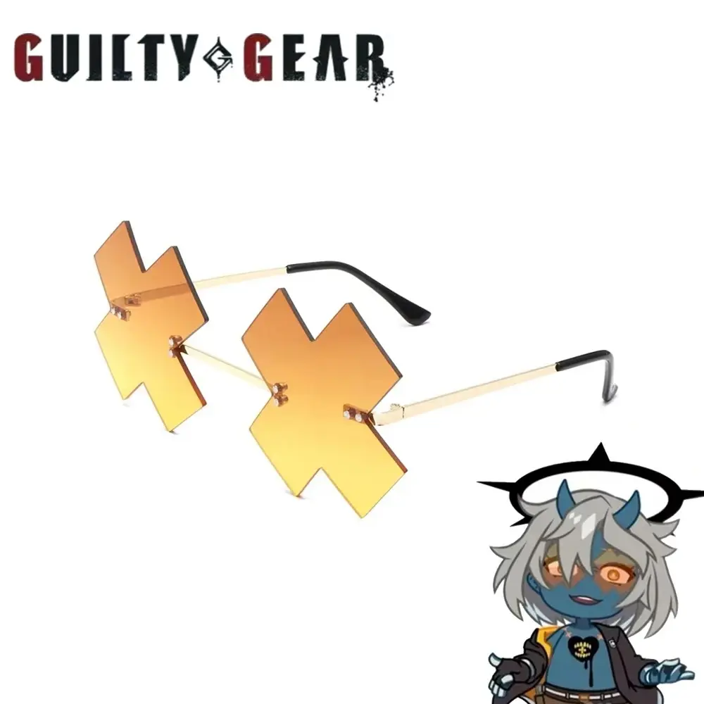 Game  Cosplay Glasses Irregular Plastic Frame Metal Eyewear Yellow Sunglasses Fashion Costume Accessories