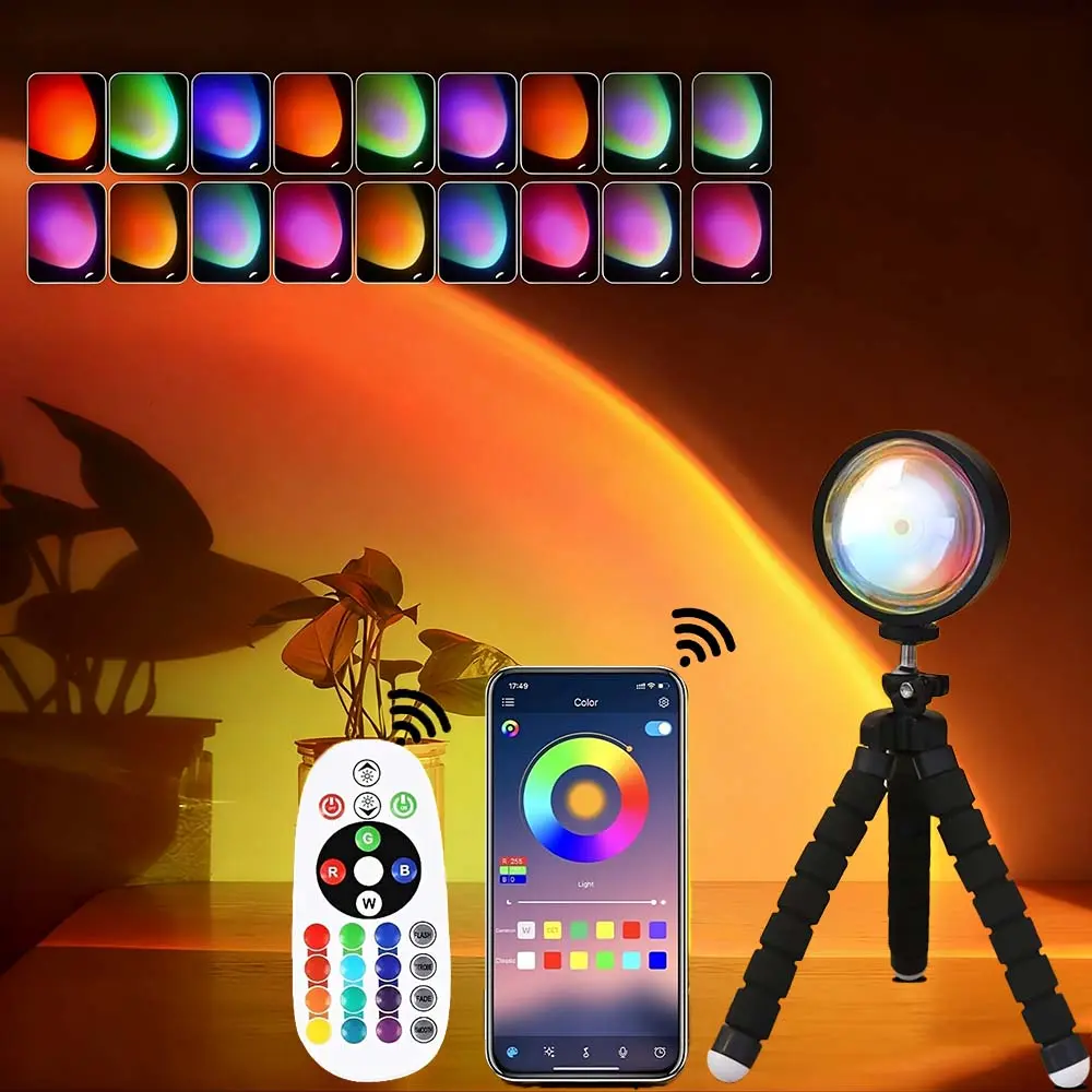 Sunset Projection Lamp 16 Preset Colors Sunset Lamp Projector Tiktok Lights with Remote and App Controlled 360 Degree Rotation USB Sunlight Lamp Christmas Party Gifts Idea for Girls Women Decoration Festive