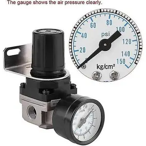 Air Pressure Regulator, Ar2000-02 G1/4 Air Compressor With Pressure Gauge, 1/4" Aluminum Air Pressure Adjustable Gauge Valve With Bracket