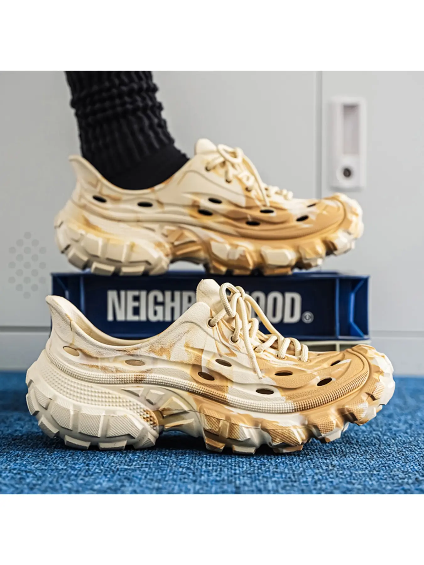 Trendy Tie-Dye Thick-Sole Casual Walking Shoes | 5.0cm Cloud Cushion Lace-Up Outdoor Clogs