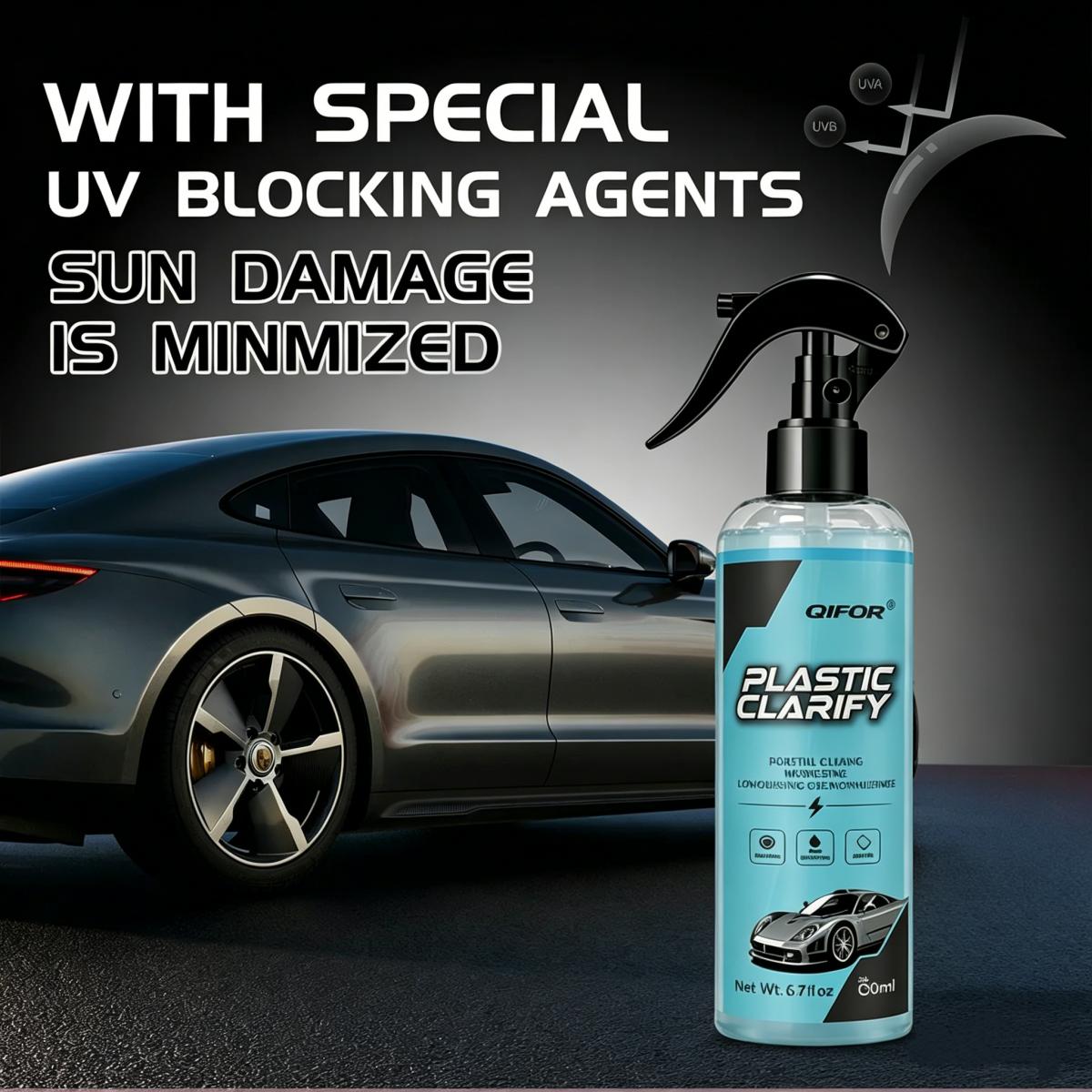 QIFOR Car Plastic Restorer, Quick Polish for Color Restoration & Protection on Car Panels, Tires & Dashboards, Easy to Use, Long-Lasting Protection, Car Detailing Products