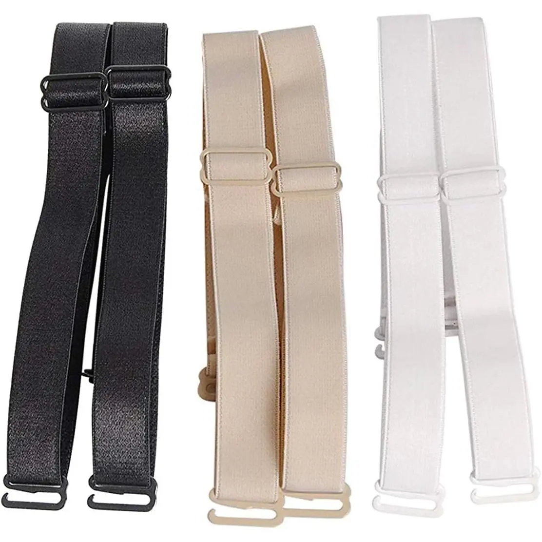 3 Pairs Bra Strap Replacement Elastic Adjustable Removable Multi Color