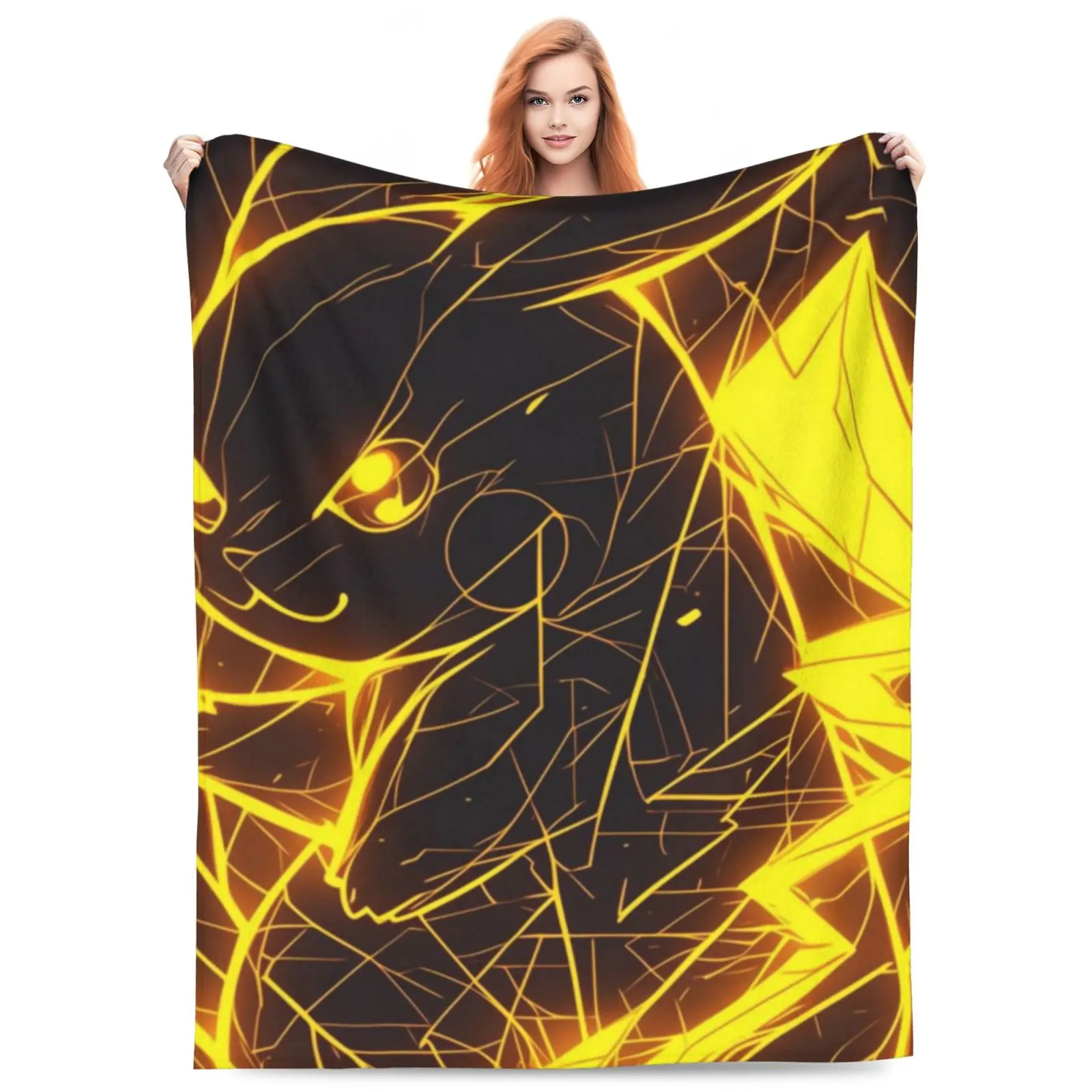 Pikachu Blanket Soft Cozy Flannel Throw Couch Blanket Travel Blanket Warm Bedding for Anime Fans, Teens, Adults, Bedroom, Dorm, Living Room