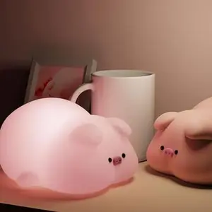 Piggy Night Light, Cute Soft Silicone Pig Lamp Dimmable Nursery Portable Kawaii Lamps, Bedroom Decor Birthday Xmas Gift Boy Girls Gift
