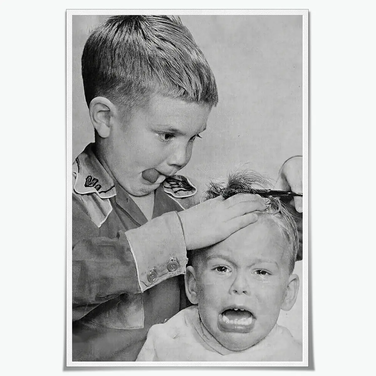 Frameless Retro Black and White Barbershop Boy Haircut Photo Canvas Print Poster - Customizable Home Decor Wall Art, Home Supplies, Style Option, Multi-Size Including 12x16in, Unframed