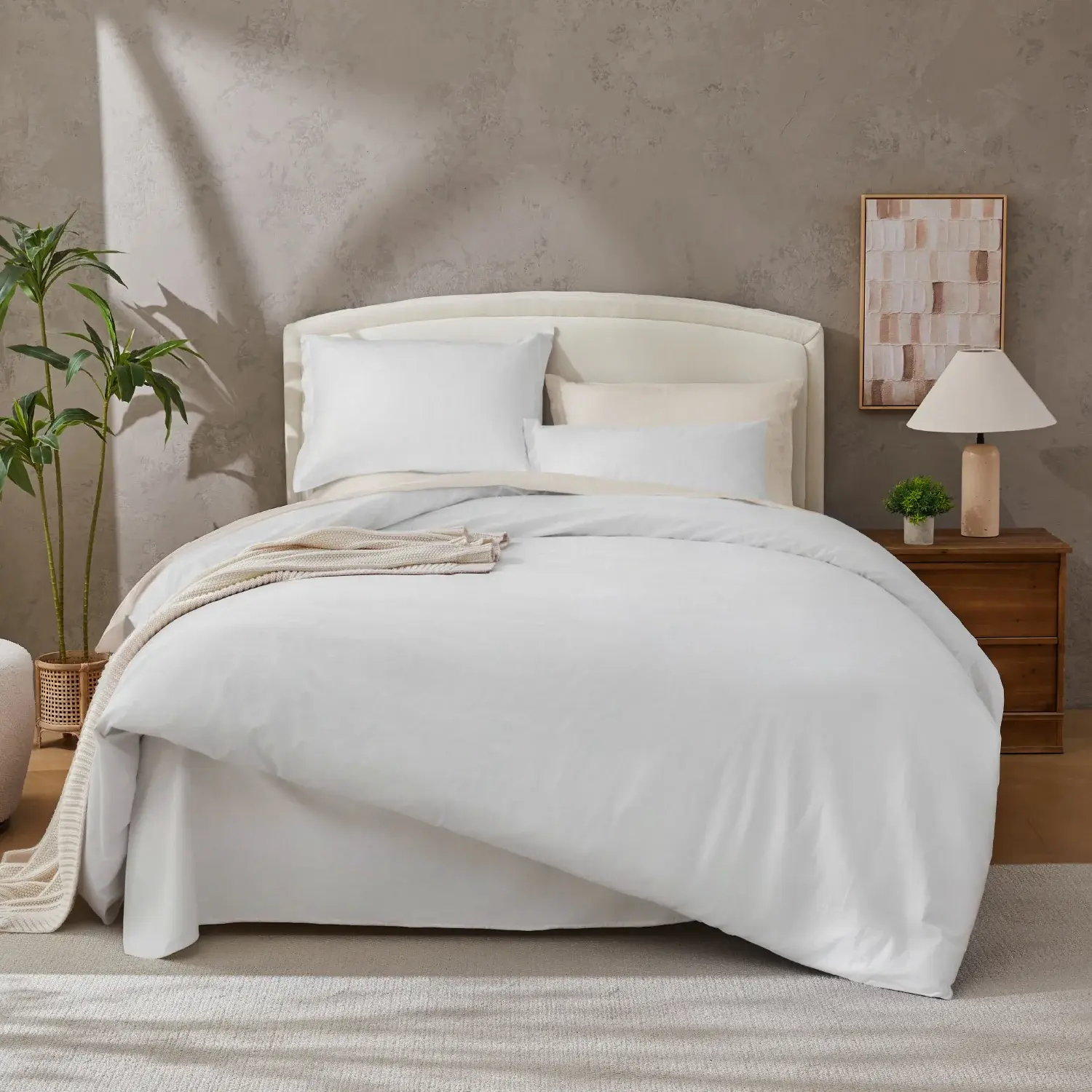 Andency 100% Cotton Duvet Cover Natural Set Breathable Solid Lightweight Soft 3 Pieces Bedding Set Includes1 Duvet Cover&2 Pillow Shams