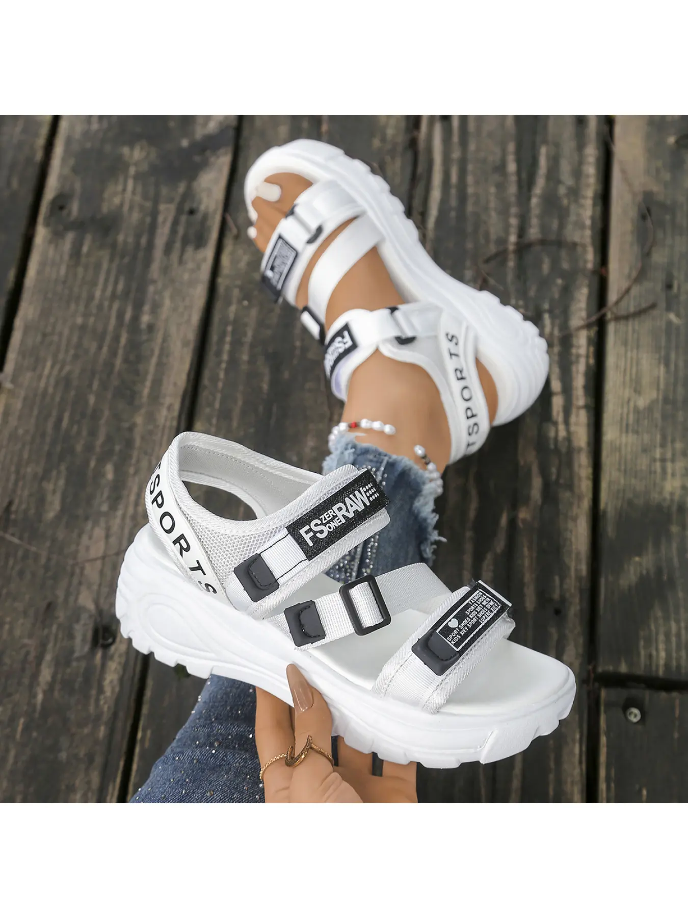 Women's Platform Design Sandals with Buckle Strap, Casual Daily Shoes, Summer Elevated Sandals for Outdoor & Sports