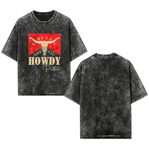 [EVOCA]Howdy Putos Bull Skull Country Cowboy Western acid wash Tee，Vintage Heavyweight Cotton Shirt for Men and Women，funny Eat Sleep Goon Repeat T-Shirt，Casual Short Sleeve Grunge Graphic Album，Humorous Mexican Quote TShirt