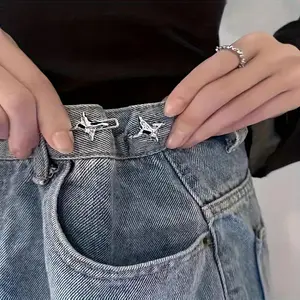 Star Design Jeans Waist Adjustment Button, 4 Counts Fashionable Jeans Waist Buckle, Adjustable Button, Bling Rhinestone DIY Sewing Accessories for Women & Men, Teenage Girl Gifts