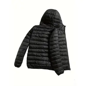 Men's Solid Color Zip Up Hooded Padded Jacket, Windproof And Warm Long Sleeve Casual Outerwear For Autumn And Winter