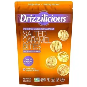 Drizzilicious Salted Caramel Mini Rice Cakes – Low Sugar Vegan Gluten-Free Healthy Snack 90 Cal – 4 oz Pack of 2 with Chia, Quinoa & Flaxseed
