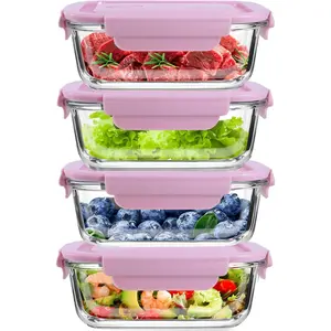 4Pack 13oz/0.37L Glass Meal Prep Containers with , Glass Storage Containers with , , Pantry Organizers and Storage, Freezer to Oven Safe ()