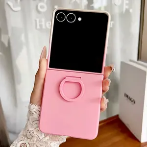Pure Color PC Phone Case Ring Holder, Compatible with Foldable Samsung Galaxy Zflip7 Zflip6 Zflip5 Z Flip7 Fe, Luxury Fashion Durable Protective Cover Accessories