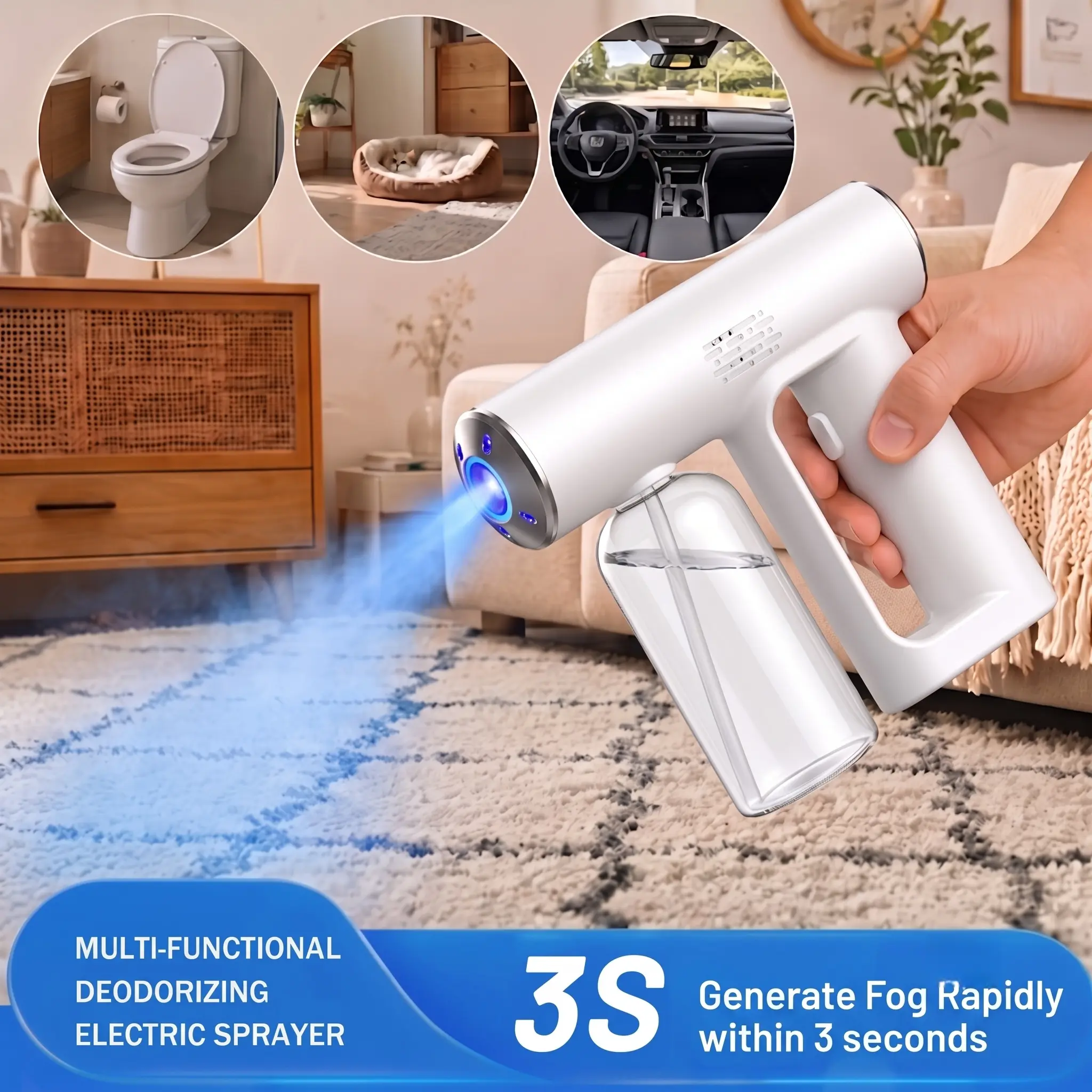 Nano Blue Light Spray Gun. Compatible with pet deodorizers, disinfectants, and indoor deodorizers. Cordless & Rechargeable Barber Spray Gun for Fine Mist Sprayer,Empowered by the dual action of nano-scale atomization and blue light. Home Sterilizer Home