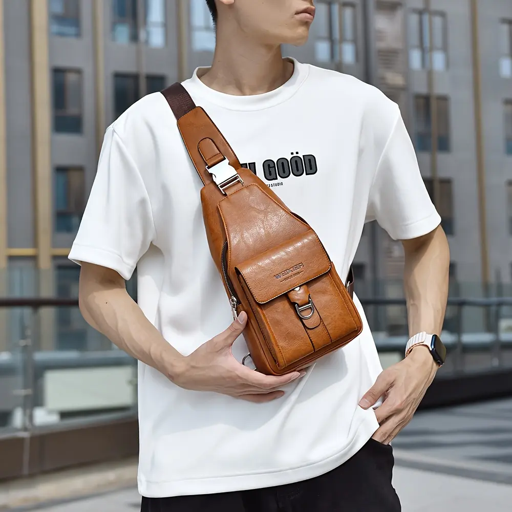 Fashionable retro casual men’s chest bag/messenger bag, large capacity with multiple compartments, men’s style, great gift for men