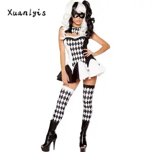 Women’s Halloween Clown Costume Set – Plaid Print Circus Party Outfit with Tube Top, Skirt, Long Socks, Women’s Wear Accessories