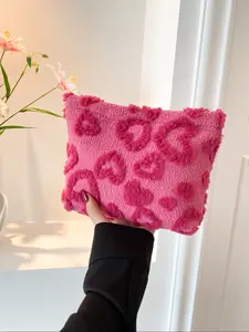 Solid colour love plush design clutch, large capacity travel organiser with zipper, portable travel organiser for women and girls, Cute Clutch