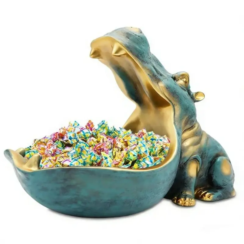 Hippo Statue Design Candy Bowl, Resin Animal Shaped Bowl, Creative Desktop Decoration, Home Decor Supplies, Decoration Items, Ornaments, Decorative Sculptures, Interior Decoration Accessories, Decorative Piece