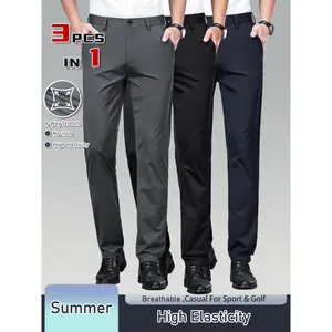 MEILIHUA (3 Counts) Men's Summer Lightweight Breathable Knit Stretch Golf Pants - 4-Way Stretch Fabric, Straight Leg Design with Embroidered Back Detail, Perfect for Golf, Casual & Everyday Wear