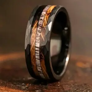 Burned whiskey barrel ring and antlers, wedding ring jewelry, suitable for men's daily wear, party and holiday gifts, birthday stone moon decoration pendant set, ring, dog whistle necklace, herringbone drag chain design, smart jewelry