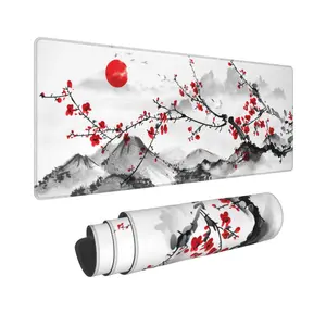 Cherry Blossom Pattern Mouse Pad, 1 Count Summer Rectangle Gaming Mouse Pad with Non-slip Rubber Base, Washable & Waterproof Office Desk Keyboard Mat for Home Office, Gaming Accessories, Chill Room Accessories