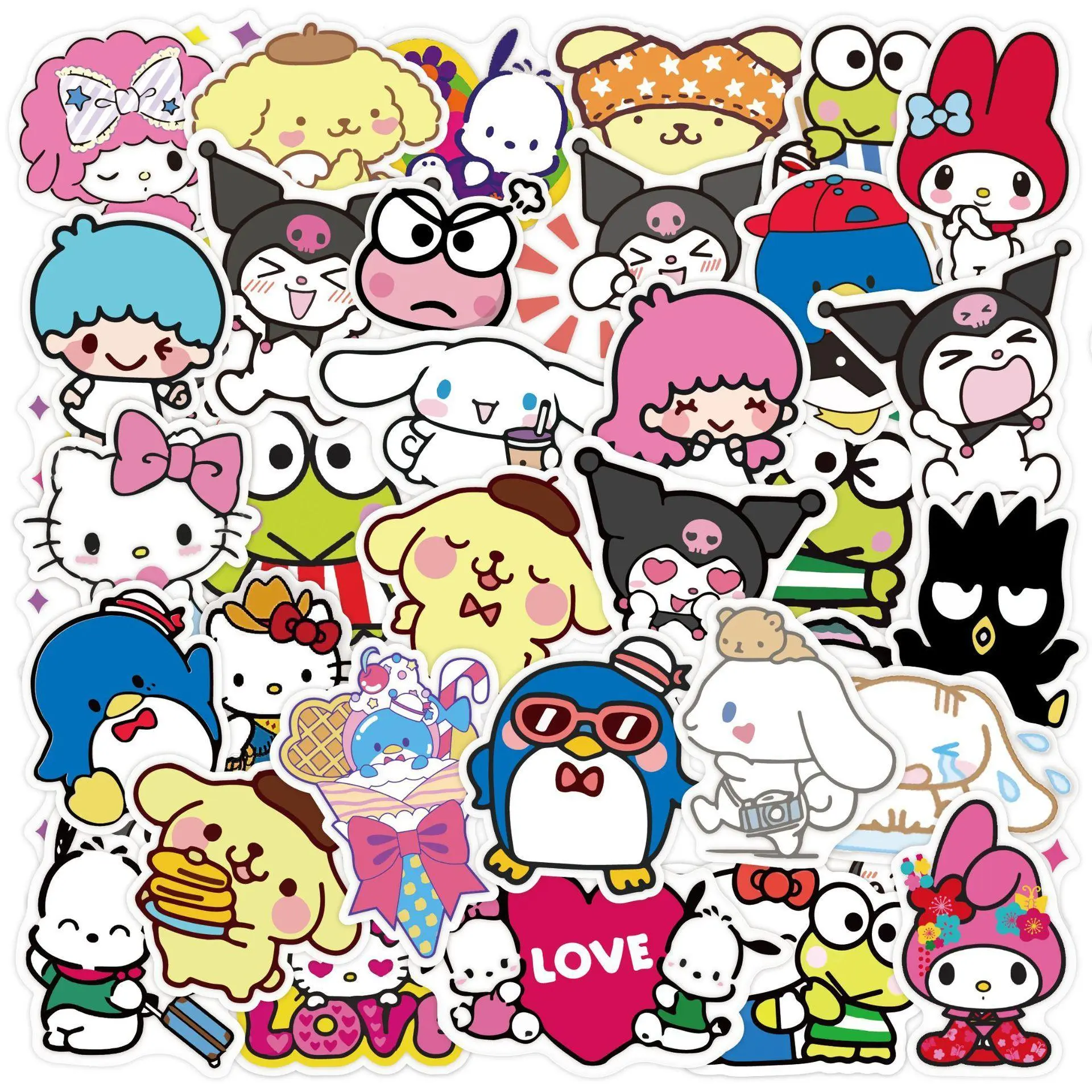 Sanrio Stickers 50pcs, Mixed Cute Cartoon Character Stickers for Daily Crafting and Gifting