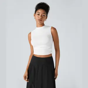 Halara Round Neck Ruched Skinny Cropped Casual Tank Top