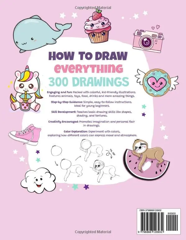 Spark Kids' How To Draw Everything Art Book - 10-12 Years Beginners' Children's Literature & Art Book, 300 Step-by-Step Cute Illustrations (Animals, Food & More), Simplifies Drawing, Engaging Lessons, Great Gift for Birthdays or Holidays